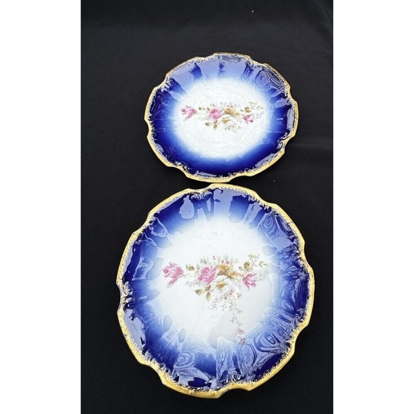 J & C Limoges Beautiful Antique Cobalt Blue & Floral Hand Painted Plates -A12 - Picture 2 of 7